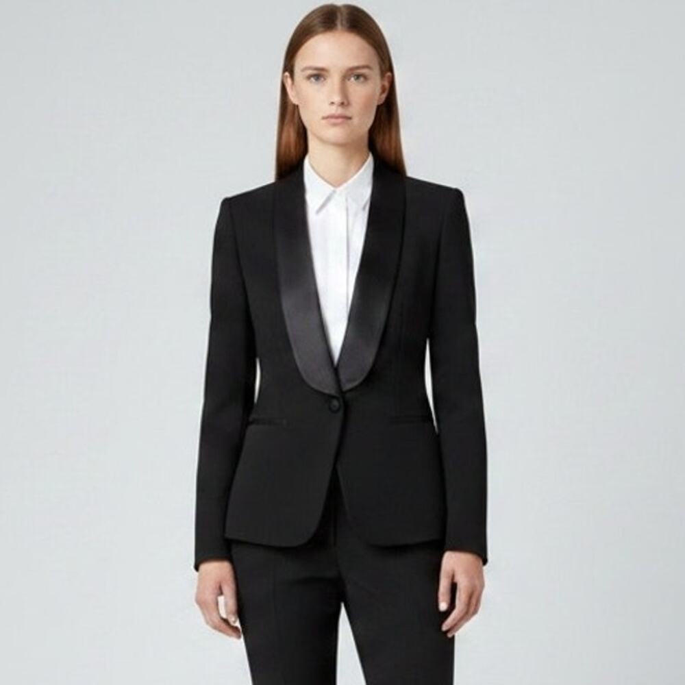 Zara Black Tuxedo Blazer Jacket S Satin Shawl Collar Tailored Smoking Evening